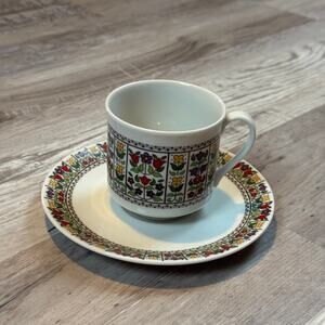 Royal Doulton Fireglow Floral Teacup Saucer Set Fine China Vintage